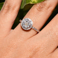 Solid Gold Halo Diamond Engagement Ring, Round Pave Band Bridal Promise