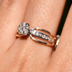 14K 18K Solid Gold Floral Diamond Cluster Ring, Split Shank Engagement Wedding Band