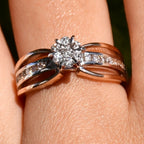 14K 18K Solid Gold Floral Diamond Cluster Ring, Split Shank Engagement Wedding Band