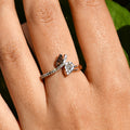 14K 18K Solid Gold Pear Shape Diamond Bypass Ring, Leaf Detail Wedding Promise