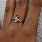 14K 18K Solid Gold Pear Shape Diamond Bypass Ring, Leaf Detail Wedding Promise