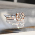 Solid Gold Square Halo Diamond Engagement Ring, Rose Gold Promise Bridal Jewelry