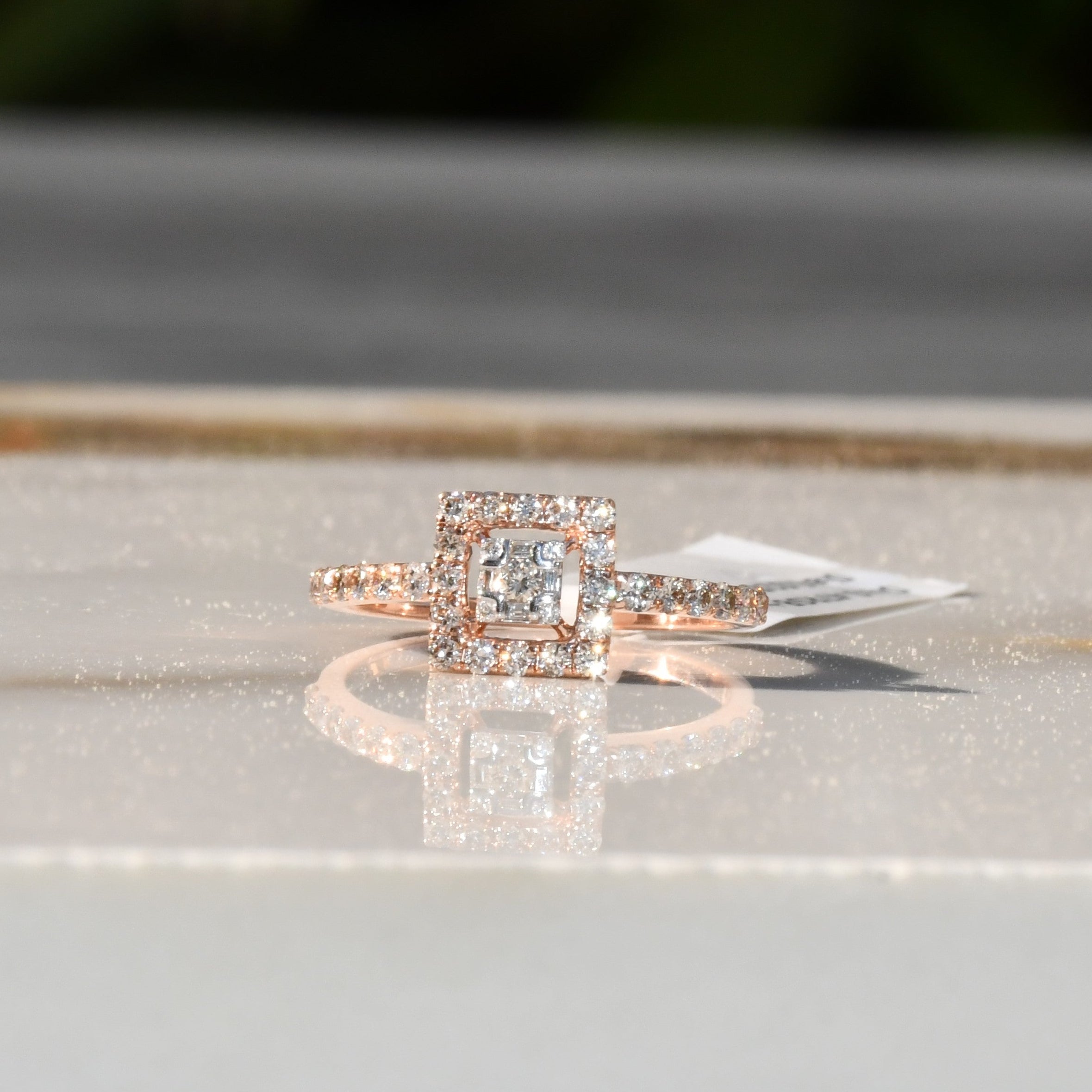 Solid Gold Square Halo Diamond Engagement Ring, Rose Gold Promise Bridal Jewelry