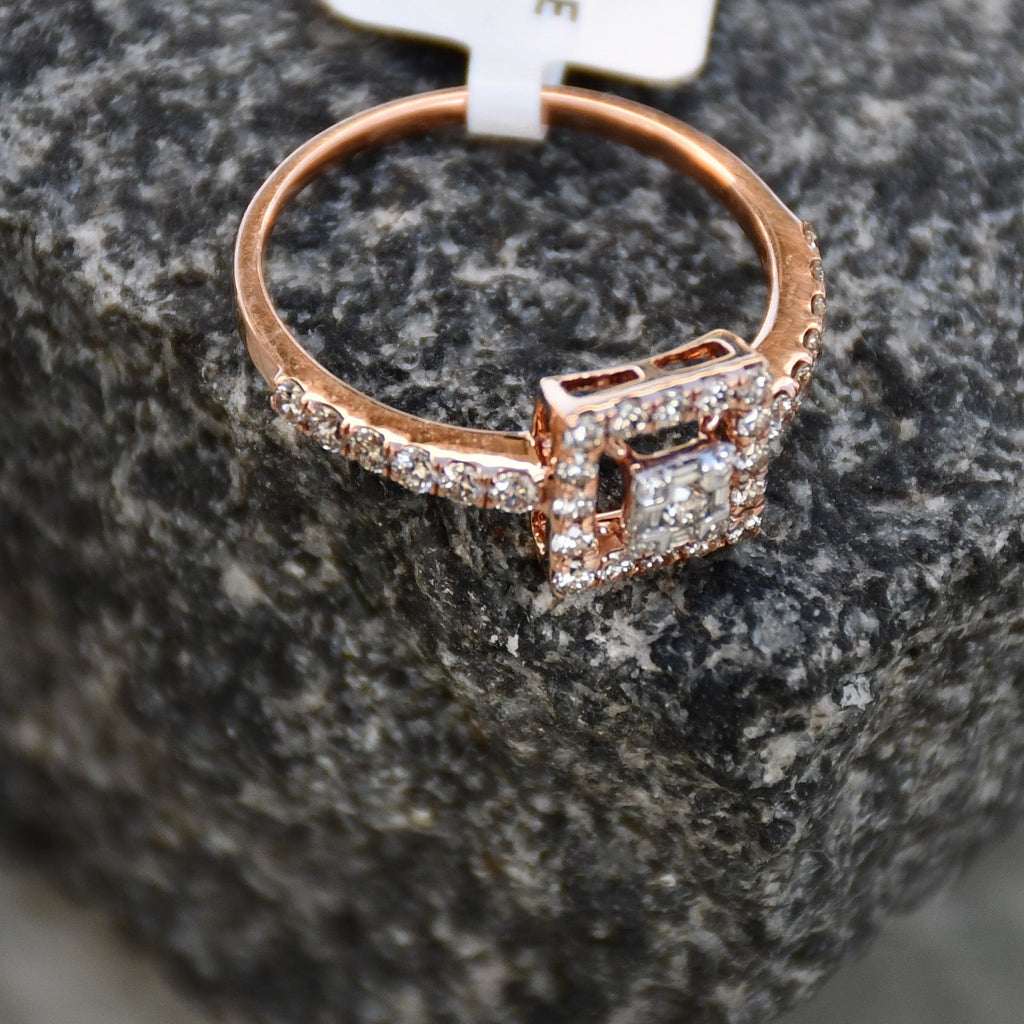 Solid Gold Square Halo Diamond Engagement Ring, Rose Gold Promise Bridal Jewelry