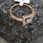 Solid Gold Square Halo Diamond Engagement Ring, Rose Gold Promise Bridal Jewelry