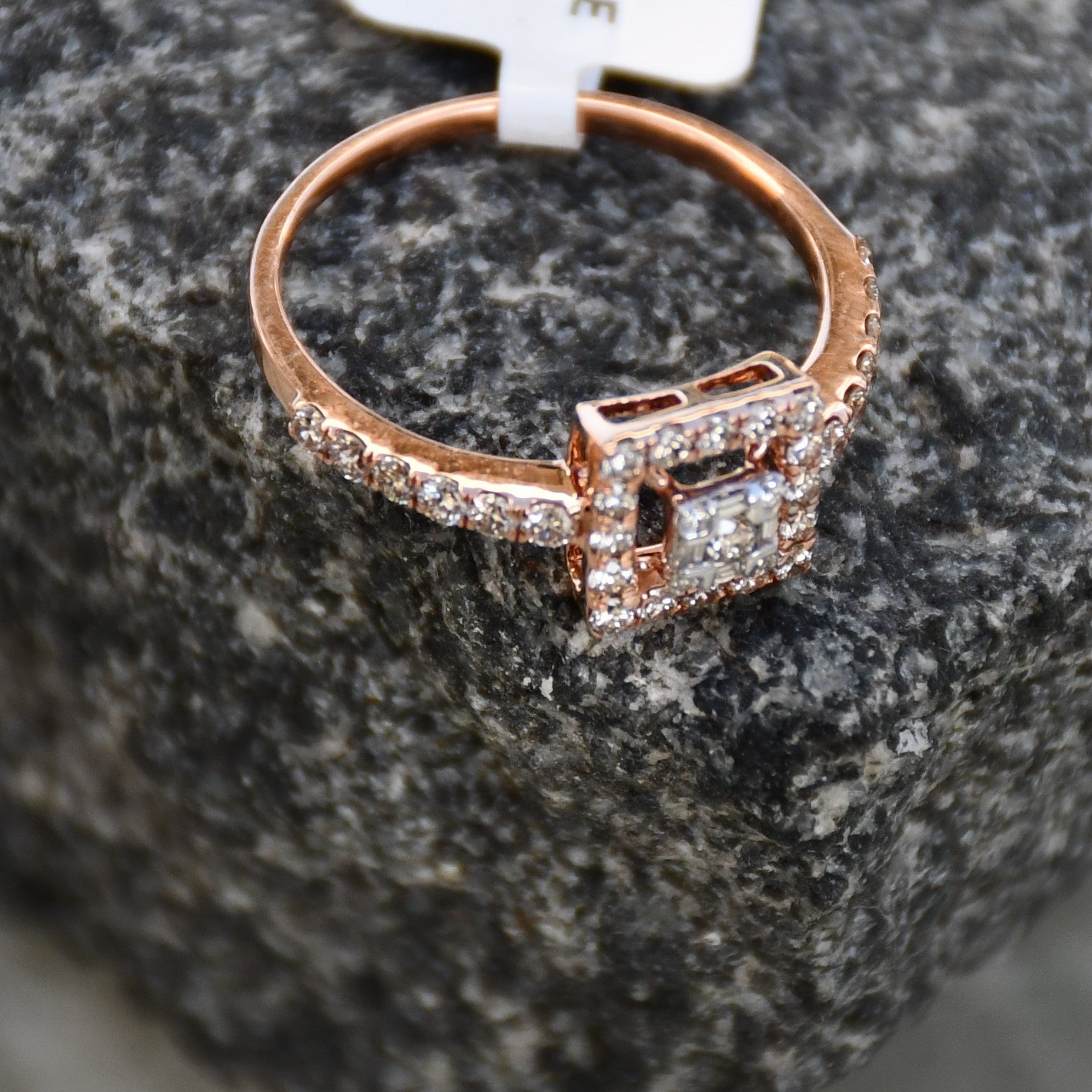 Solid Gold Square Halo Diamond Engagement Ring, Rose Gold Promise Bridal Jewelry
