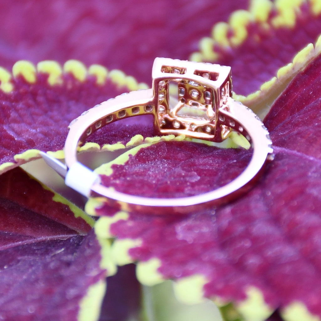 Solid Gold Square Halo Diamond Engagement Ring, Rose Gold Promise Bridal Jewelry