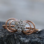 Solid Gold Diamond Flower Ring, Double Loop Infinity Design, Engagement Promise Ring