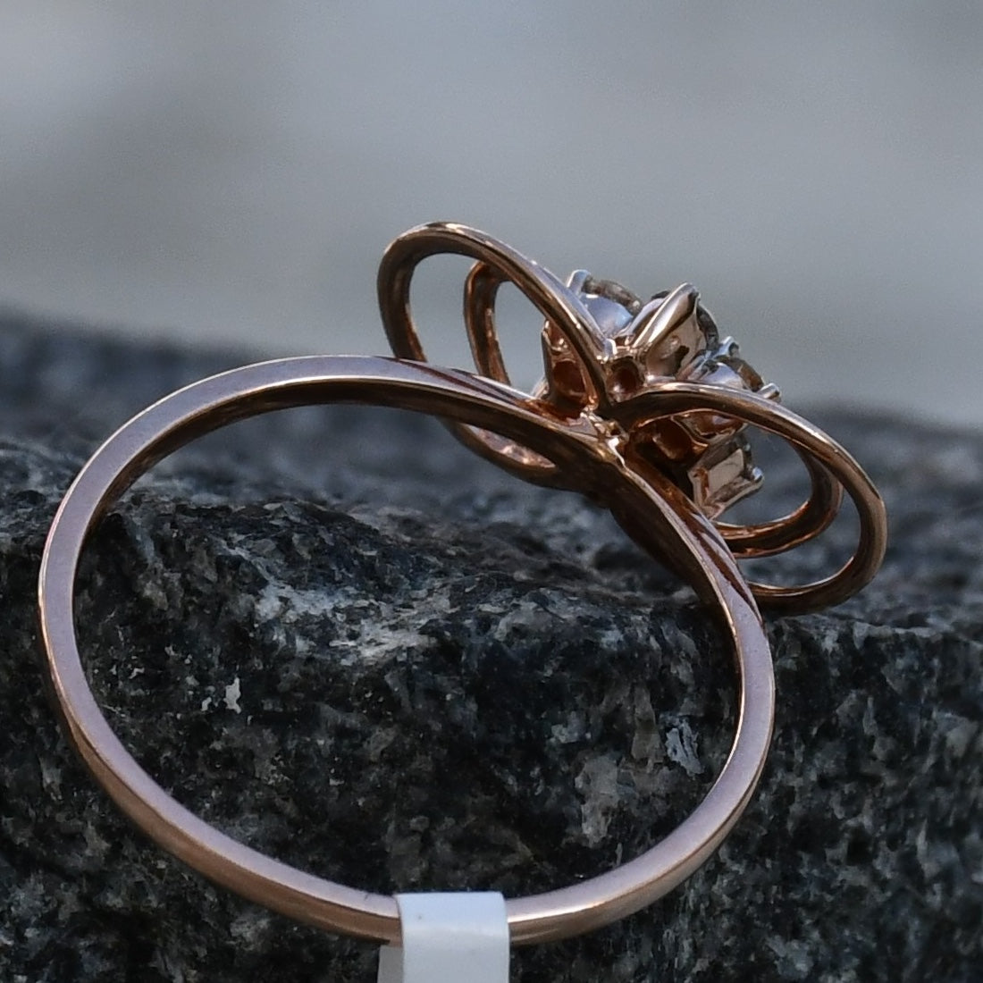 Solid Gold Diamond Flower Ring, Double Loop Infinity Design, Engagement Promise Ring