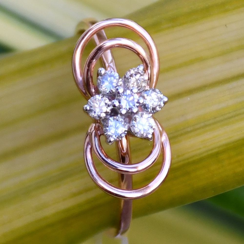 Solid Gold Diamond Flower Ring, Double Loop Infinity Design, Engagement Promise Ring