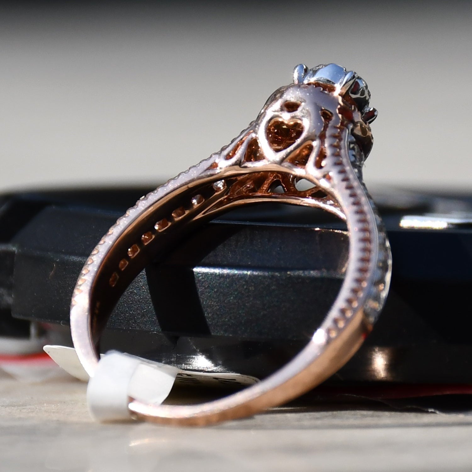 Solid Gold Diamond Halo Engagement Ring, Round Cut Pave Milgrain Bridal Band