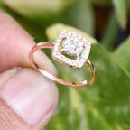 Solid Gold Cushion Halo Engagement Ring, Natural Diamond Bridal Promise Ring