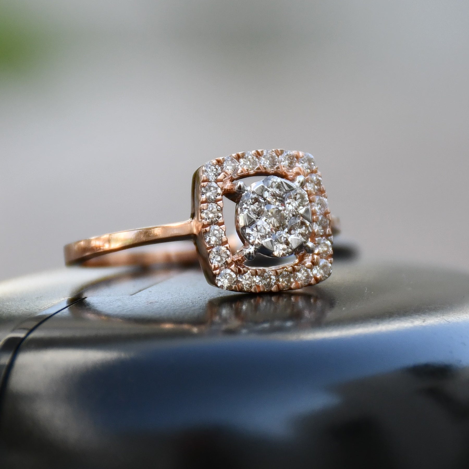 Solid Gold Cushion Halo Engagement Ring, Natural Diamond Bridal Promise Ring