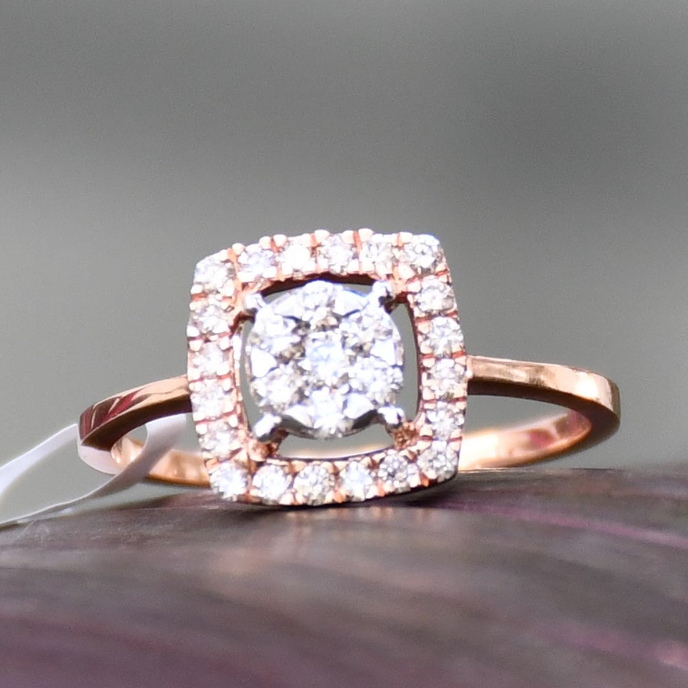 Solid Gold Cushion Halo Engagement Ring, Natural Diamond Bridal Promise Ring