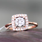 Solid Gold Cushion Halo Engagement Ring, Natural Diamond Bridal Promise Ring