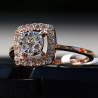 Solid Gold Cushion Halo Engagement Ring, Natural Diamond Bridal Promise Ring
