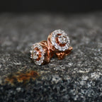 Solid Gold Halo Diamond Stud Earrings, Rose Gold Round Natural Diamonds