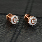 Solid Gold Halo Diamond Stud Earrings, Rose Gold Round Natural Diamonds