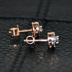 Solid Gold Halo Diamond Stud Earrings, Rose Gold Round Natural Diamonds