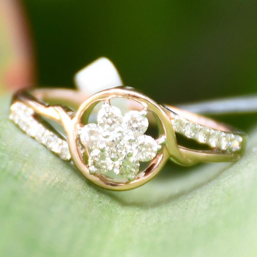 14K 18K Solid Gold Flower Diamond Engagement Ring, Pave Bridal Band Her