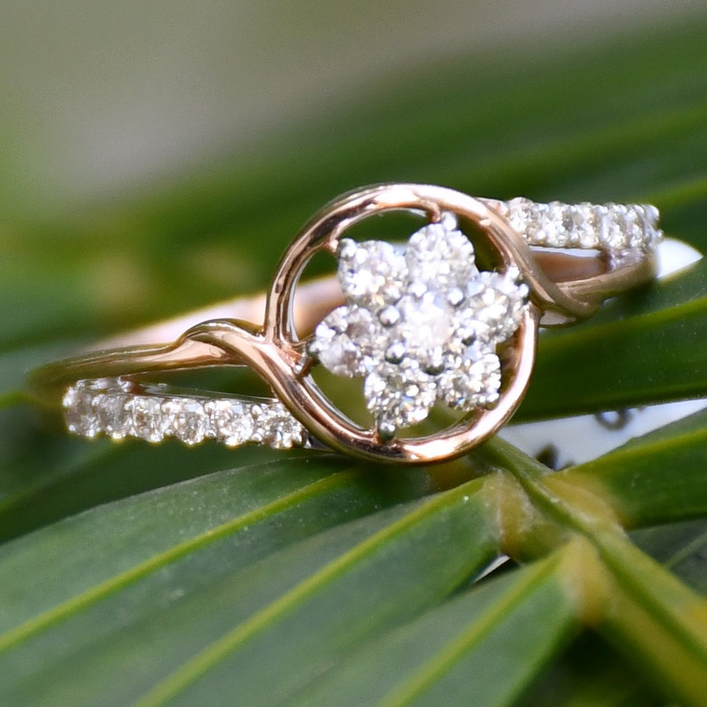 14K 18K Solid Gold Flower Diamond Engagement Ring, Pave Bridal Band Her