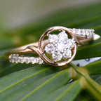 14K 18K Solid Gold Flower Diamond Engagement Ring, Pave Bridal Band Her