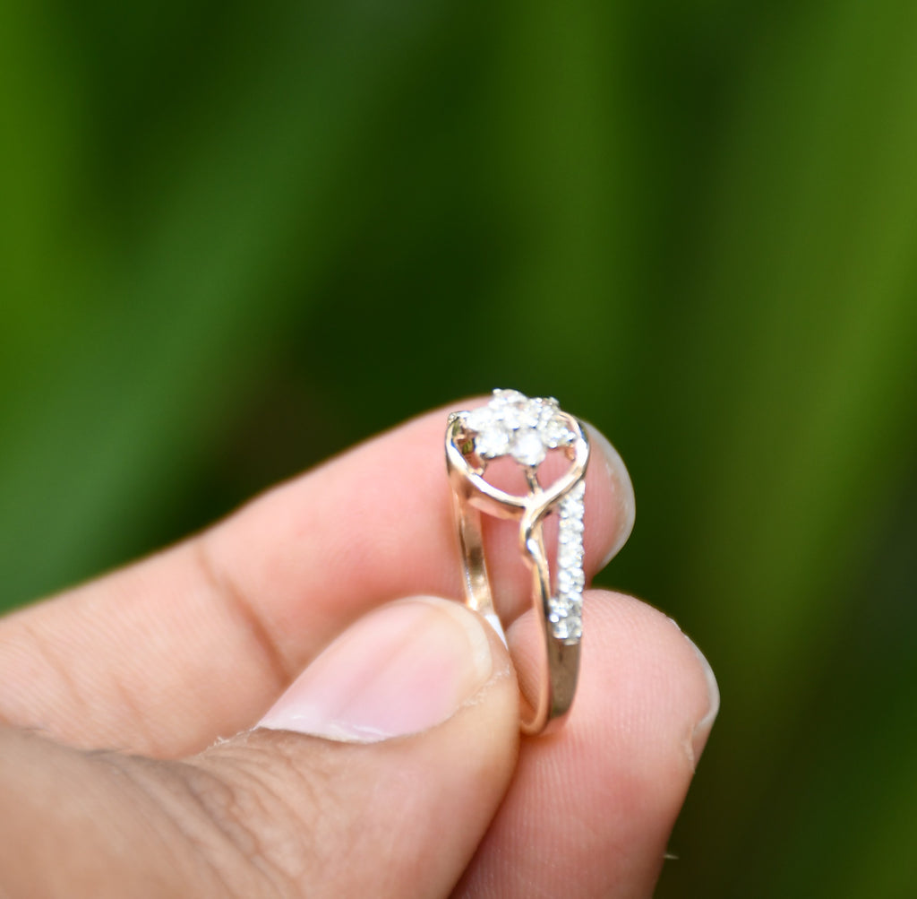 14K 18K Solid Gold Flower Diamond Engagement Ring, Pave Bridal Band Her