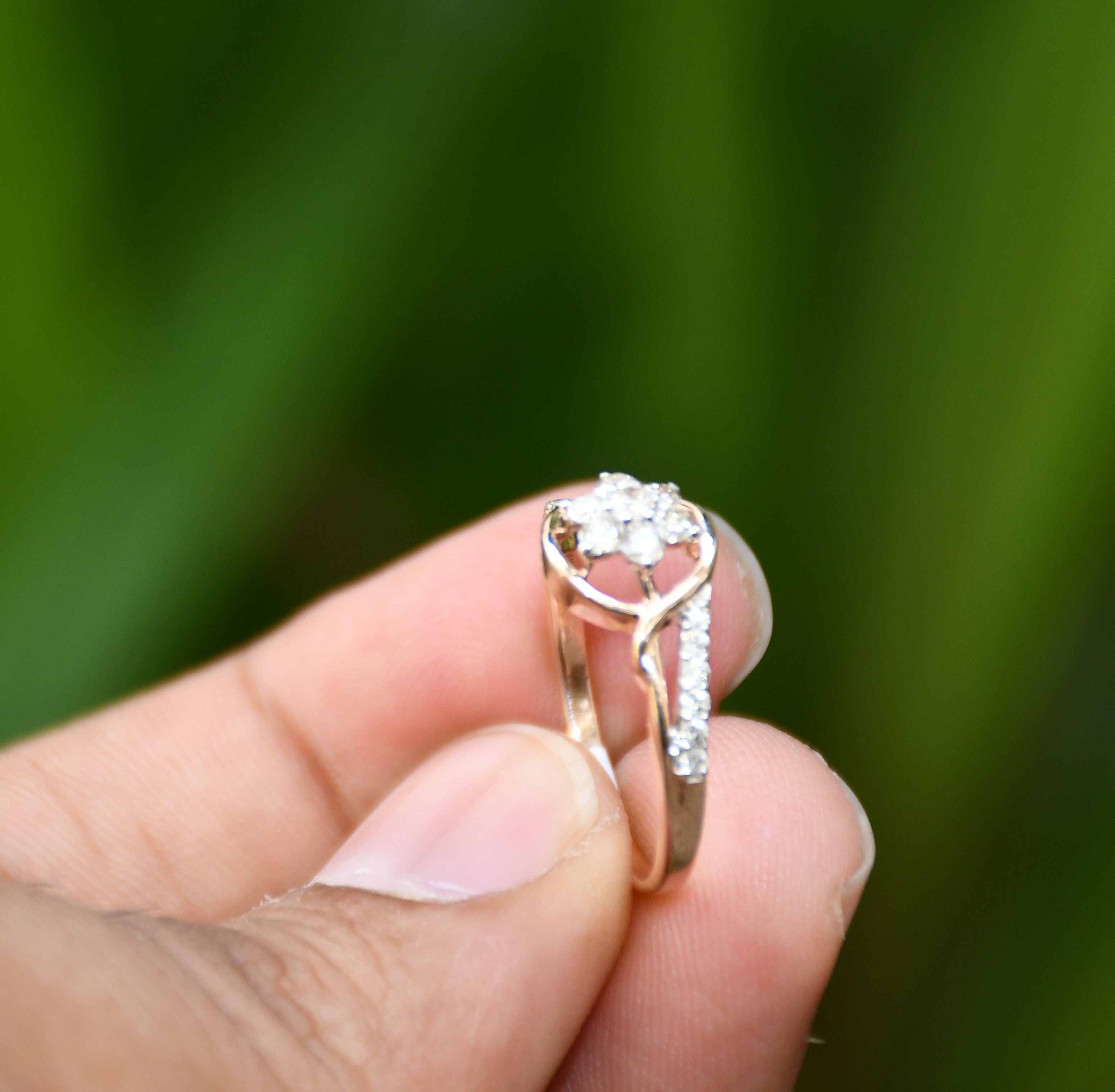 14K 18K Solid Gold Flower Diamond Engagement Ring, Pave Bridal Band Her
