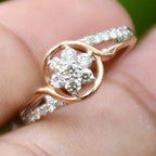 14K 18K Solid Gold Flower Diamond Engagement Ring, Pave Bridal Band Her
