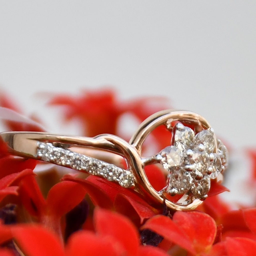 14K 18K Solid Gold Flower Diamond Engagement Ring, Pave Bridal Band Her