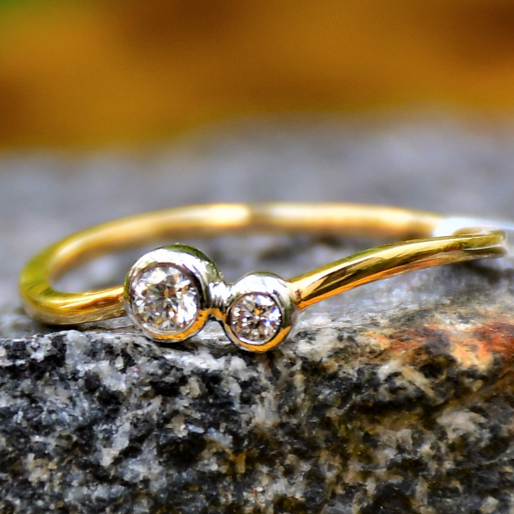 14K Solid Gold Two Stone Diamond Ring – Minimalist Promise Ring