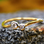 14K Solid Gold Two Stone Diamond Ring – Minimalist Promise Ring