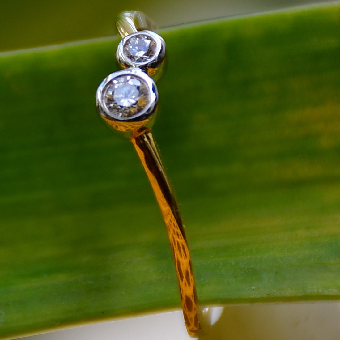 14K Solid Gold Two Stone Diamond Ring – Minimalist Promise Ring