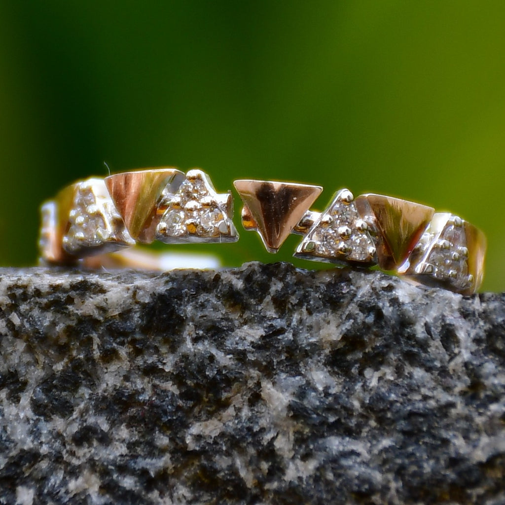 Solid Gold Geometric Diamond Ring | Triangle Cluster Band, IGI Certified