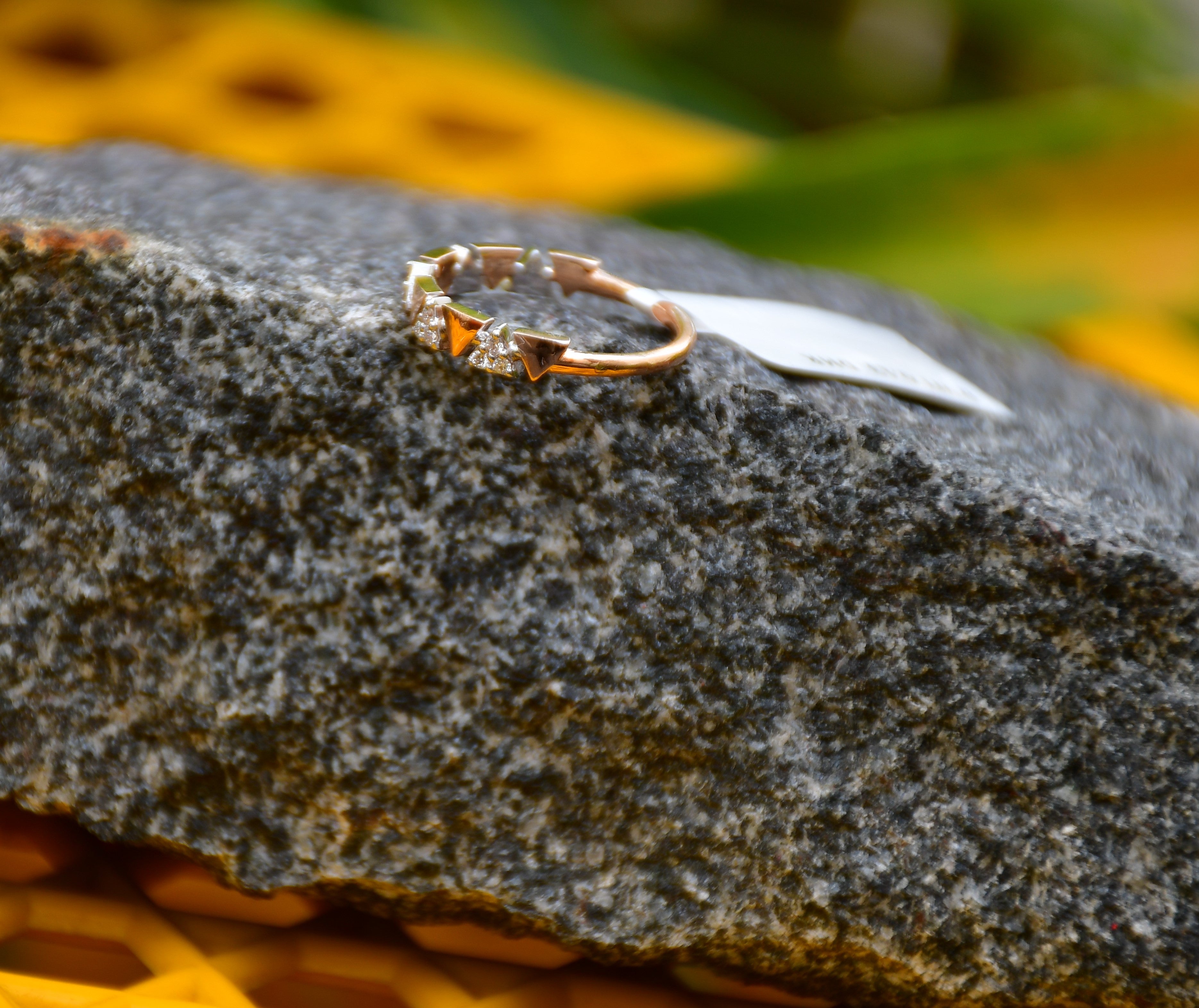 Solid Gold Geometric Diamond Ring | Triangle Cluster Band, IGI Certified
