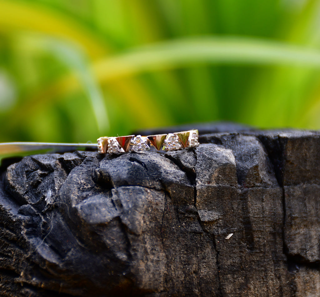 Solid Gold Geometric Diamond Ring | Triangle Cluster Band, IGI Certified