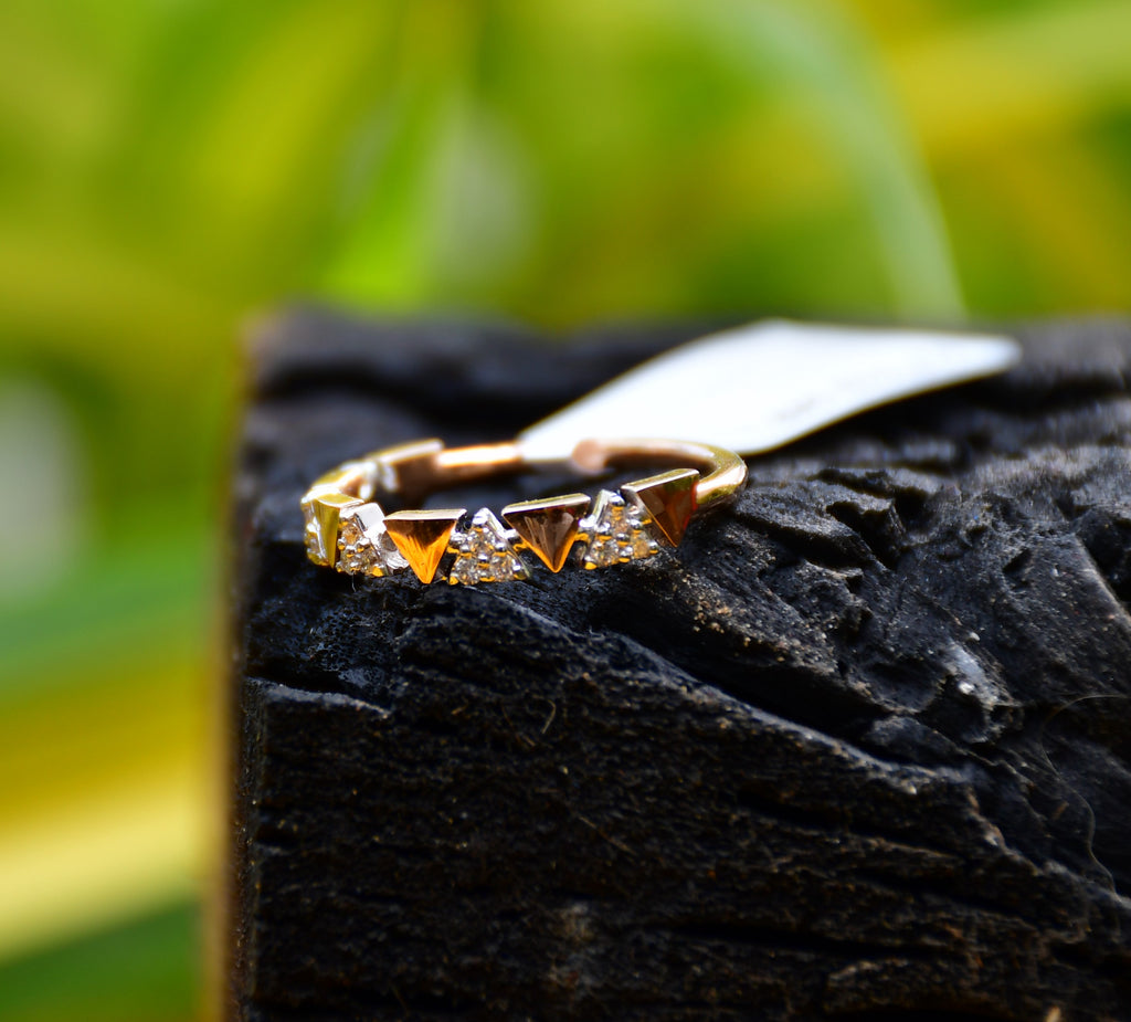 Solid Gold Geometric Diamond Ring | Triangle Cluster Band, IGI Certified