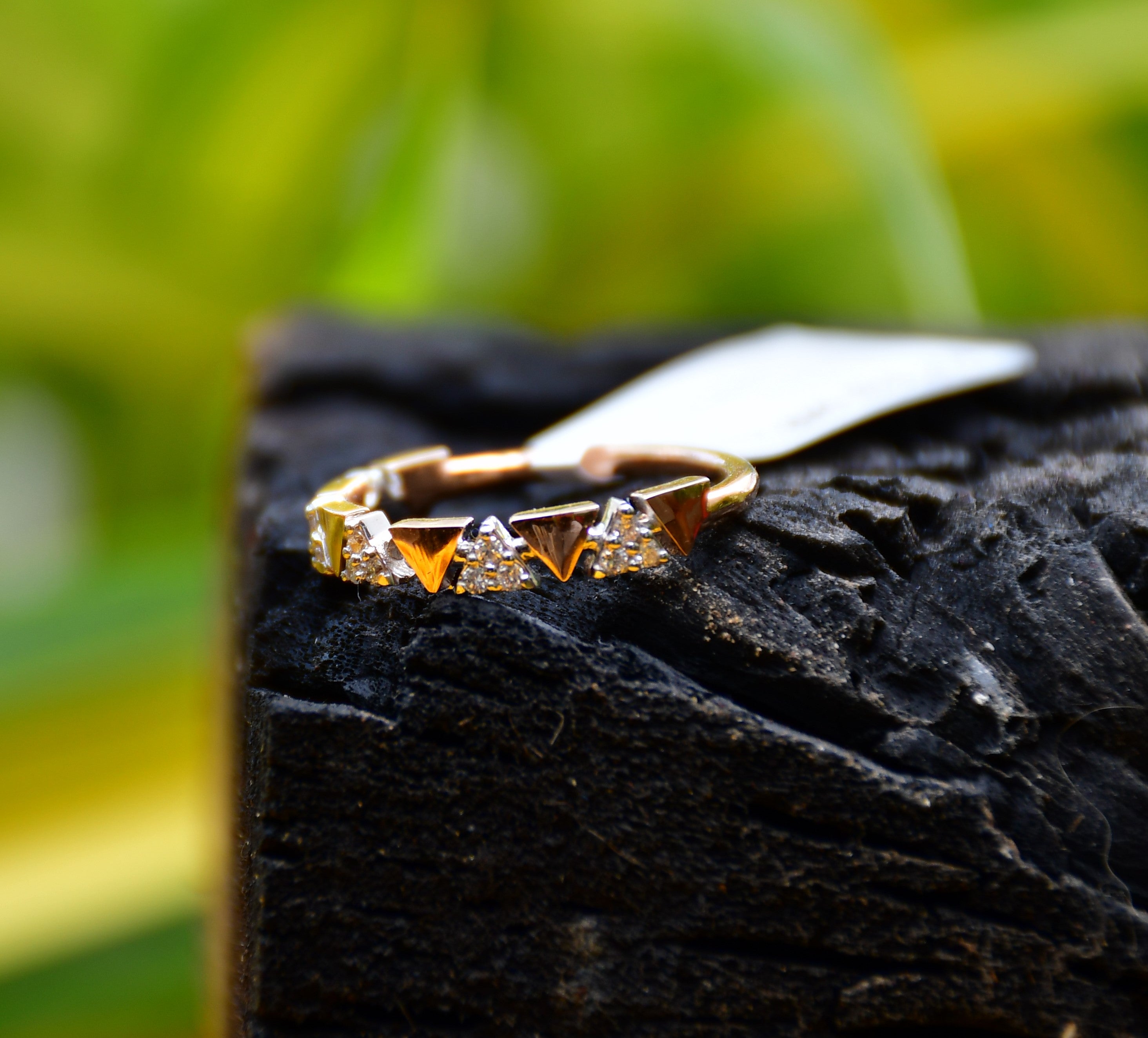 Solid Gold Geometric Diamond Ring | Triangle Cluster Band, IGI Certified