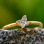 Solid Gold Butterfly Ring, Natural Diamond Stacking Ring, Minimalist Fine Jewelry