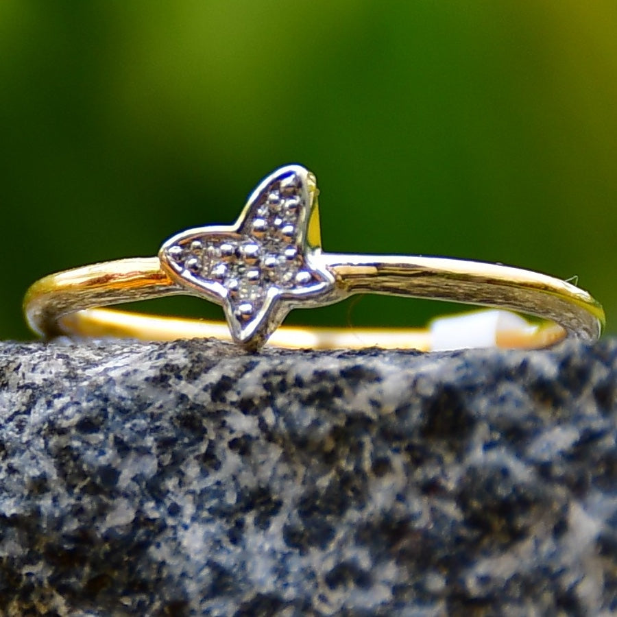 Solid Gold Butterfly Ring, Natural Diamond Stacking Ring, Minimalist Fine Jewelry