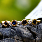 Solid Gold Blue Sapphire Diamond Band Ring, Bezel Set Anniversary Wedding Band