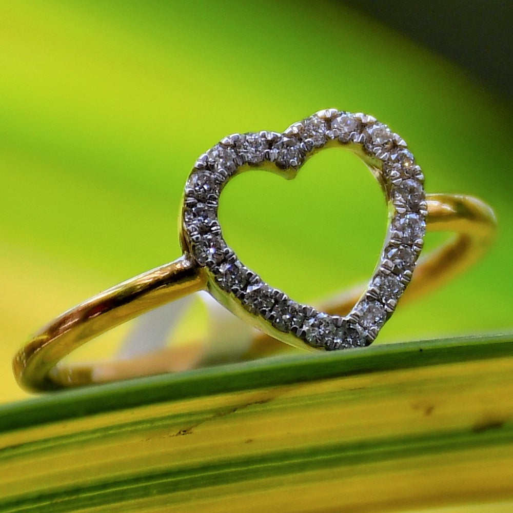 Solid Gold Diamond Heart Ring, Dainty Stacking Promise Ring, Anniversary Gift for Her