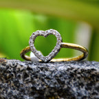 Solid Gold Diamond Heart Ring, Dainty Stacking Promise Ring, Anniversary Gift for Her