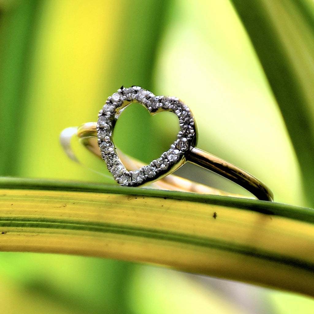 Solid Gold Diamond Heart Ring, Dainty Stacking Promise Ring, Anniversary Gift for Her