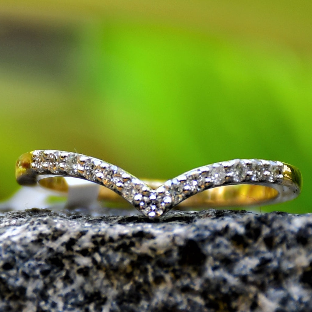 Solid Gold Diamond V Band Ring | IGI Certified Chevron Wedding Band