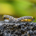 Solid Gold Diamond V Band Ring | IGI Certified Chevron Wedding Band