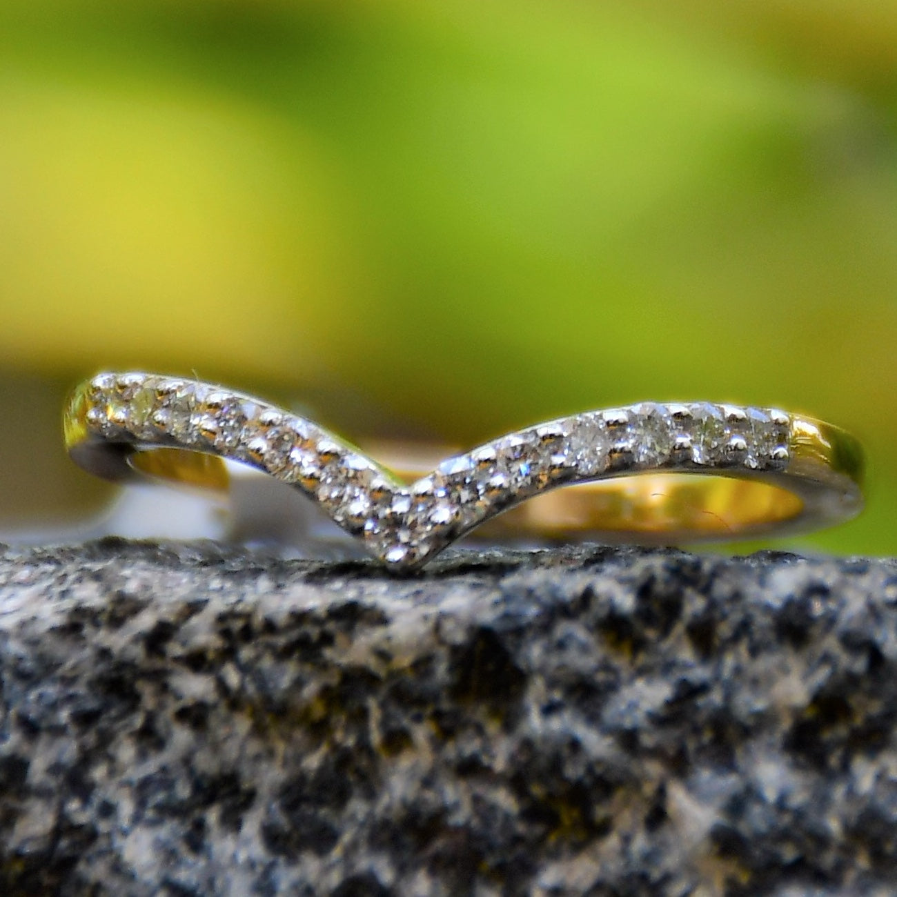 Solid Gold Diamond V Band Ring | IGI Certified Chevron Wedding Band