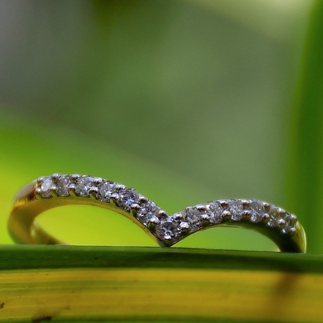 Solid Gold Diamond V Band Ring | IGI Certified Chevron Wedding Band