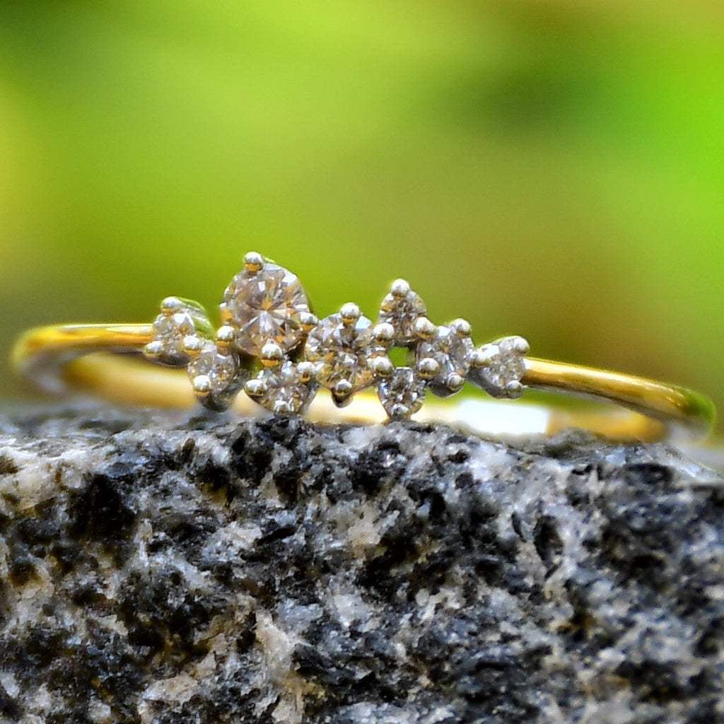 14K/18K Solid Gold Floral Diamond Cluster Ring | Dainty Minimalist Band, IGI Certified