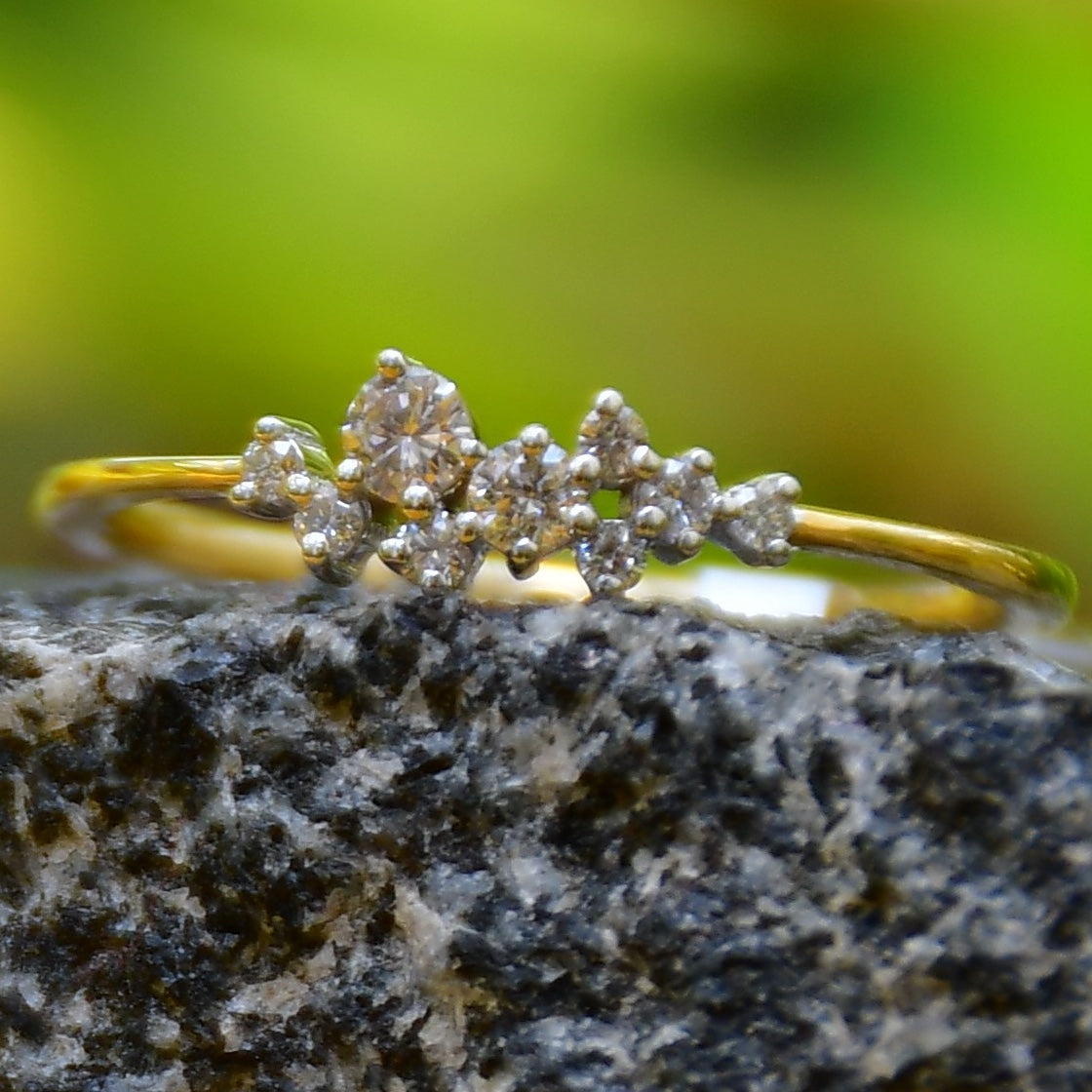 14K/18K Solid Gold Floral Diamond Cluster Ring | Dainty Minimalist Band, IGI Certified